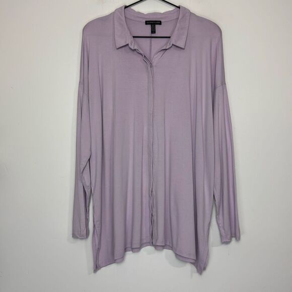 Eileen Fisher Lilac Jersey Button Down Top L - Picture 1 of 5
